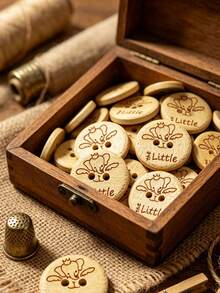 2-Hole Round Natural Wooden Buttons Engraved Cute Little Elephant Pattern, Cartoon Animal Sewing Buttons For Baby Clothes Kids Dress DIY Garment Accessories - multicolor - View 7