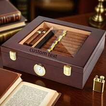 Wooden Cigar Box With Lid, Thermostatic And Moisturizing Box, Transparent With Glass Display, In Stock Cigar Box - Solid Color - View 5