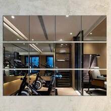 4/8/12pcs Classic Square Wall Mirror Tiles, Easy To Adhere Install, Frameless Full-Body Mirror, Suitable For Bedroom, Home Gym, Dorm Decor, Modern Aesthetic, Decorative Wall Mirror - Multicolor - View 5
