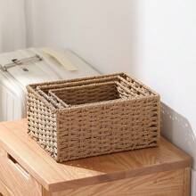 Haus Hana 1Set Boho Rattan Desktop Storage Basket Set Of 3, Handwoven Wabi-Sabi Vanity Organizer, Oriental Zen Style Cotton Rope Basket For Desk, Office, Shelf, Small Items Storage - View 7