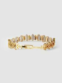 MortiRose 18K Gold-Plated Zirconium Elliptical Splicing Fashion Bracelet - Yellow Gold - View 5