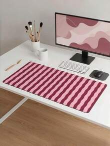 1Pc Large Non Slip Desk Mat Pink Burgundy Wavy Lines Mouse Pad Waterproof Durable Smooth Surface Office Gaming Accessory For Work Study Home Computer Keyboard - Mouse Pad - View 3