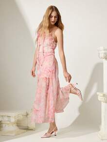 CUCCOO CHICEST 女款花卉蕾絲露跟高跟鞋，尖頭雙扣帶細跟涼鞋，優雅網布露背高跟鞋，適合婚禮約會派對 - 粉色 - 查看 3
