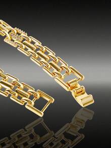MortiRose 18K Gold-Plated Rectangular Splicing Fashion Zirconium Bracelet - Yellow Gold - View 4