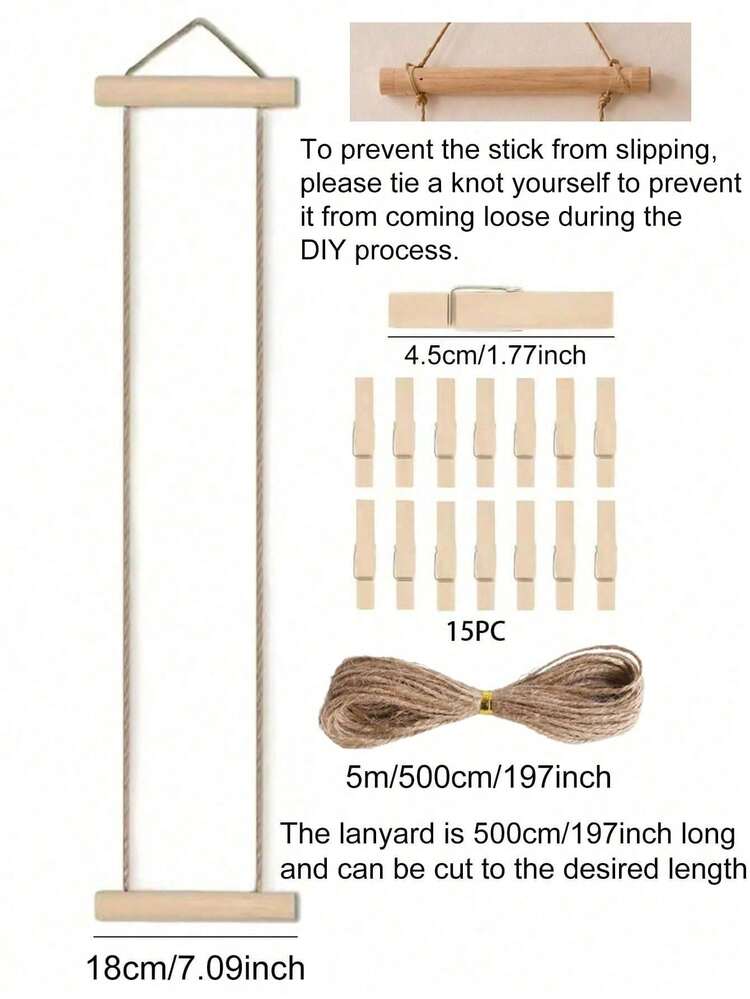 1 Set Wooden Photo Wall Hanging Rack, Includes Hanging Rope And Clips; Multi-Photo Display Rack; No Drilling Required; Space-Saving; Suitable For Dorm, Bedroom, Desk And Wall Decoration - A - View 6