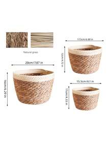 1/2/3PCS Natural Seagrass Woven Planter Basket Set Large Medium Small Boho Farmhouse Coastal Wall Hanging Flower Pot Holder Storage Organizer For Living Room Bathroom Home Decor Spring Summer Gift Must Haves - one size fits all - View 4