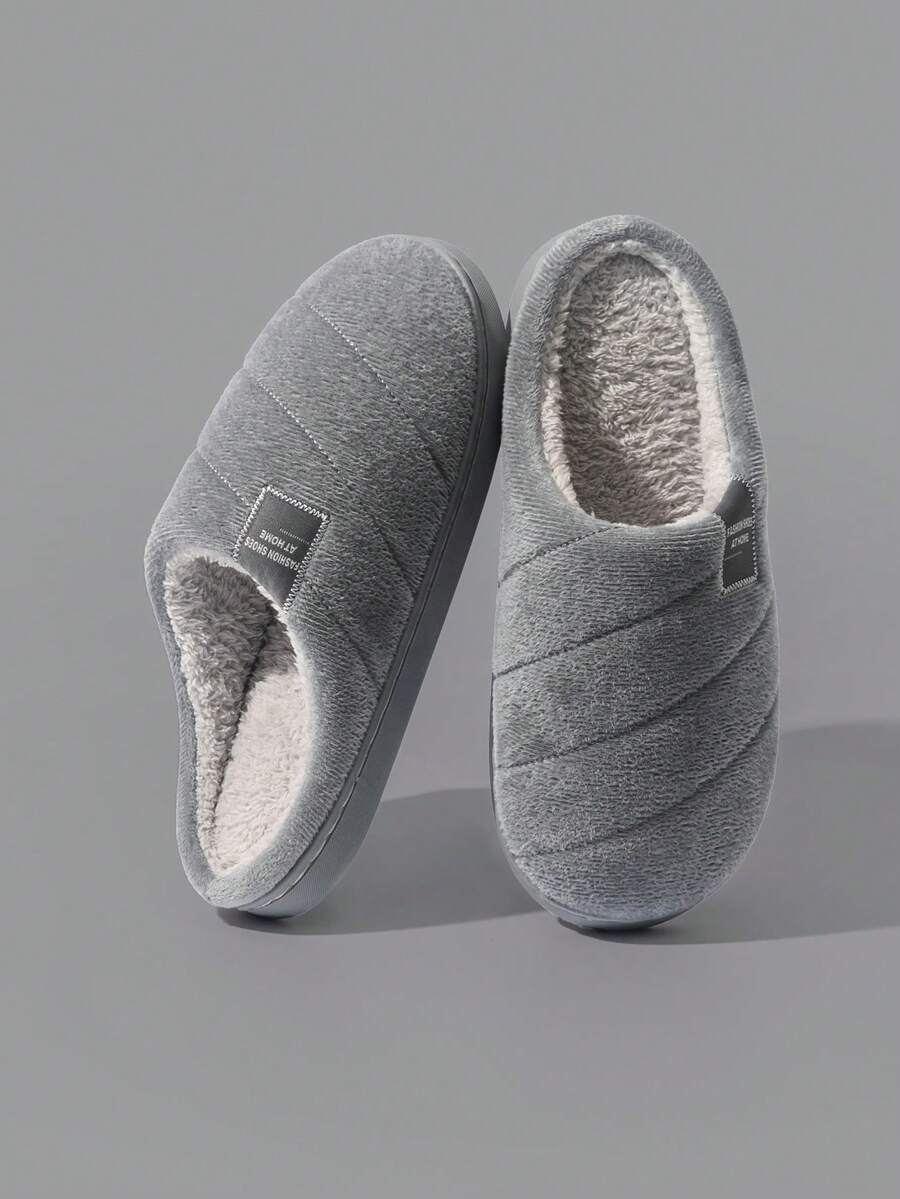Yawasoul Unisex Warm & Comfortable Plush Slippers, Winter Semi-Closed Indoor Shoes, Simple Style - Grey - View 1