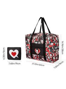 Betty Boop x SHEIN 1 Pc Cat & Mouse Cheese Themed Foldable Travel Tote Bag, Lightweight Polyester Luggage Sleeve Bag - Red black and white - View 5