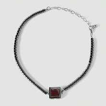 MortiRose Silver Stainless Steel Crystal Bead String Splicing Ruby Embellished Gothic Necklace - Dull Silver - View 11
