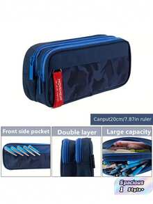 1Pc Large Capacity Pencil Case Multifunctional Pen Bag Organizer Durable Creative Desk Storage Pouch For School Office Stationery Supplies Study Gift - multicolor - View 1