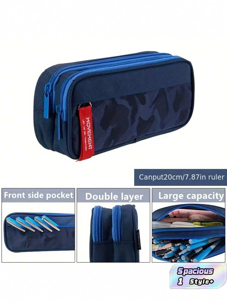 1Pc Large Capacity Pencil Case Multifunctional Pen Bag Organizer Durable Creative Desk Storage Pouch For School Office Stationery Supplies Study Gift - multicolor - View 1