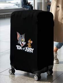 TOM & JERRY X SHEIN 卡通貓鼠字母印花行李箱套，耐磨防塵行李箱保護套，適用旅行托運保護 - 貓 - 查看 2