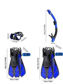 1Set Adult Full Face Snorkel Mask Set, Adjustable Diving Fins With Dry Snorkel & Travel Bag, Anti-Fog Anti-Leak Snorkeling Gear For Swimming Training - Multicolor - View 2