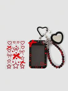 MortiRose 1 Retro Fashion Personalized Black And Red Imitation Crystal Cross Love Star Card Cover "1 Rhinestone Sticker For Free" DIY Keychain Bag Pendant - Black red - View 2
