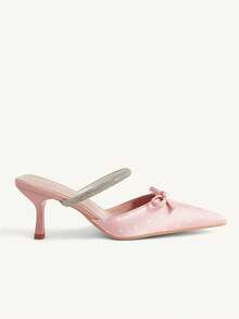 CUCCOO CHICEST Prickiga mules med rosett, spetsig tå och låg klack, strassbanddesign, söt och mjuk stil, lämpliga för dejter och daglig pendling, vår A - Babyrosa - Visa 3