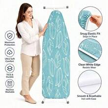 1pc Blue Leaf Pattern Ironing Board Cover | Polyester Material, Heat Resistant, Elastic Edge, Easy To Install, Machine Washable, Fits Most Ironing Board Sizes, Cover Only - Blue Leaf - View 3