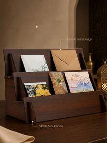 Cirelle 1pc Wood Card Display Stand With Grooves, Tiered Greeting Card Organizer Rack For Retail Store, Desk, Craft Show, Portable Wooden Sticker Holder For Postcards, Jewelry, Small Items - multicolor - View 3