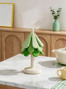 Joivida 1PC/1SET Tree Shaped Foldable Heat Resistant Trivet, Gradient Green Silicone Pad With Creative Tree Modeling, Smooth Solid Surface And Split Foldable Design, Works As Anti-Scald Table Protector To Block High Temperature And Prevent Tabletop Scratches - Multicolor - View 5