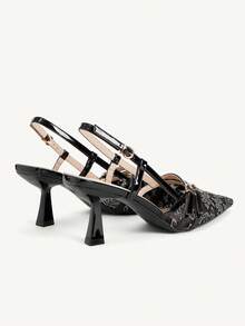 CUCCOO CHICEST Women's Floral Lace Slingback Heels, Pointed Toe Double Buckle Strap Stiletto Sandals, Elegant Mesh Backless High Heels For Wedding Date Party - Black - View 12