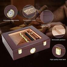 Wooden Cigar Box With Lid, Thermostatic And Moisturizing Box, Transparent With Glass Display, In Stock Cigar Box - Solid Color - View 7
