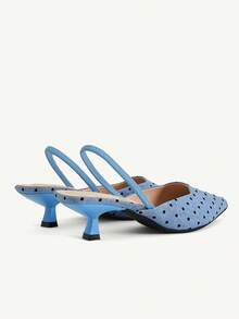 CUCCOO CHICEST Women's Light Blue Polka Dot Chinese Vintage Pointed Toe Kitten Heel Mid-Heel Elegant Minimalist Commute High Heels For Office, Dating And Formal Occasions - Light blue polka dot - View 12