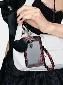MortiRose 1 Retro Fashion Personalized Black And Red Imitation Crystal Cross Love Star Card Cover "1 Rhinestone Sticker For Free" DIY Keychain Bag Pendant - Black red - View 1