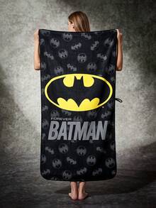 Batman X Joivida Bat Pattern Themed Polyester Bath Towel, Lightweight & Fade-Resistant, Fast-Drying Towel For Gym, Travel & Beach - Black - View 8