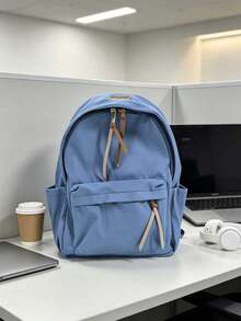 1pc Casual College Style Solid Color Student Backpack, Multi-Pocket Lightweight Casual School Day Bag, Large Capacity Bookbag, Suitable For Students/Graduates/Postgraduates, Applicable For Back To School Season, Campus Learning, Short Trips, Outdoor - Multicolor - View 8