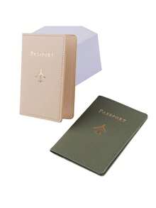 Found Favorite Couple Fashion Travel Gold Stamping Passport Holder Set 2 Pieces Set Travel Accessories Set Suitable For Holiday Travel Travel Supplies - Army green + khaki - View 2