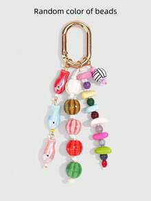 ROMWE Kawaii 1 Piece Spring Summer Dopamine Style Colorful Beaded Bag Keychain Pendant, Woven Rope Bag Charm, DIY Hanging Ornament - Multicolor 4 - View 7