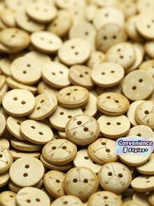 2-Hole Round Wooden Buttons Engraved Vintage Clock Dial Scale Pattern, Natural Wood Sewing Buttons For Shirts Dresses DIY Garment Accessories - multicolor - View 1