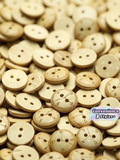 2-Hole Round Wooden Buttons Engraved Vintage Clock Dial Scale Pattern, Natural Wood Sewing Buttons For Shirts Dresses DIY Garment Accessories