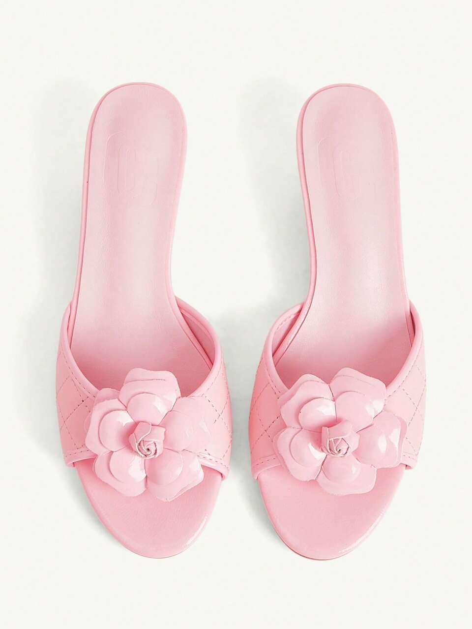 CUCCOO CHICEST Women Shoes Pink Mirror Camellia Kitten Heel Round Toe Fashion Elegant Temperament Romantic French Mules Sandals