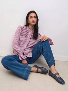 Nöista Elegant Mary Jane Flats, Metallic Gold Finish, Featuring Intricate Woven Design, Adjustable Straps And Refined Square Toe - Royal Blue - View 3