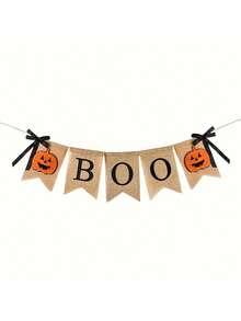 1 set Halloween-banderoll i säckväv med Boo-pumpadesign, rustik farmhouse-stil, hängande skylt för fest, heminredning, höstfestival och kusligt tema, för utomhus- och inomhusbruk - flerfärgad - Visa 7