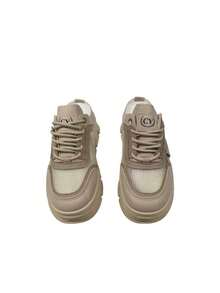 Sepasang Kaos Kaki Wanita Desain Jala, Sol Tebal, Model Platform, Sepatu Kasual Modern Multifungsi - Khaki - View 4