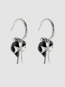 MortiRose Silver Cross Love Simple Personalized Earrings - Silver - View 3