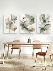 3Pcs Unframed Abstract Watercolor Canvas Wall Art, Minimalist Green Beige Ink Wash Triptych Prints, Modern Neutral Abstract Paintings For Living Room, Dining Room And Bedroom Home Decoration - multicolor - View 5