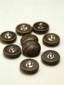 Round Domed Wood Grain Shank Buttons Vintage Engraved Pattern Wooden Sewing Buttons, Metal Shank Fastener Buttons For Coats Jackets Suits Blazer DIY Clothing Craft Accessories - multicolor - View 9