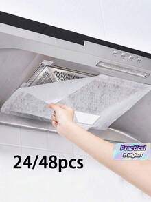 12/24pcs Disposable High Efficiency Smokeless Kitchen Range Hood Oil Filter Papers, Universal Size, With Durable Adhesive Protective Film - A - View 1