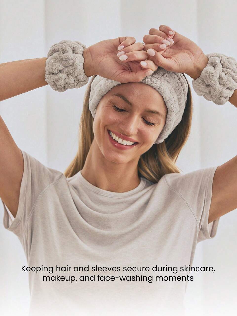 Ensemble 3 pièces de bandeau et poignets de spa en flanelle avec tissu doux lavé & ajustement élastique, équipement de gym, voyage, quotidien, maison et vacances