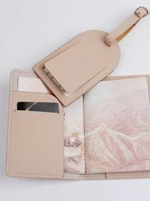 Found Favorite Fashionable And Lightweight, Suitable For Flying Back To School, Airplane Pattern Passport Clip Luggage Tag Travel Set 2 Pieces Set - Khaki - View 5