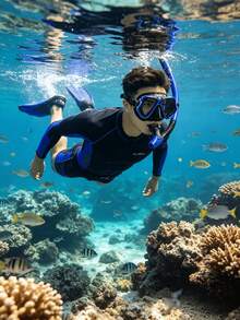 1Set Adult Full Face Snorkel Mask Set, Adjustable Diving Fins With Dry Snorkel & Travel Bag, Anti-Fog Anti-Leak Snorkeling Gear For Swimming Training - Multicolor - View 6