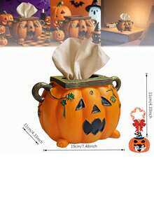 1 PC Durable Non Slip Easy Clean Pumpkin Orange Cute Tissue Box Cover Napkin Holder Set Kitchen Bathroom Home Tabletop Decor Halloween Thanksgiving Autumn Fall Party Gift - Multicolor - View 2
