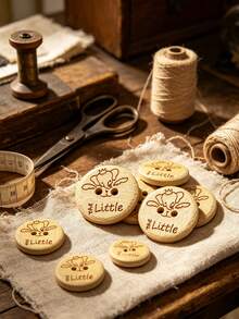 2-Hole Round Natural Wooden Buttons Engraved Cute Little Elephant Pattern, Cartoon Animal Sewing Buttons For Baby Clothes Kids Dress DIY Garment Accessories - multicolor - View 6