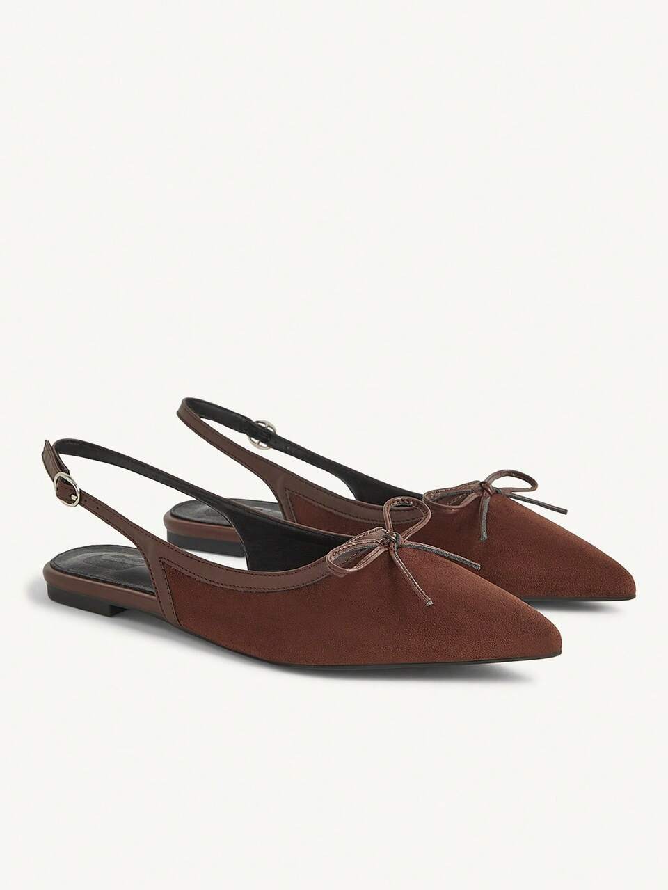 CUCCOO CHICEST Women's Shoes Bow Splicing Buckle Women's Flat Shoes Pointed Mary Jane Back Buckle Sandals Brown Suede Splicing Fashion Party Dating