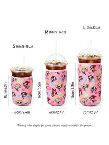 THE POWERPUFF GIRLS X SHEIN 1個可愛印花布製杯套，潛水布保溫材質，可重複使用，S/M/L三種尺寸，適用於不同盎司咖啡杯 - 粉色 - 查看 3