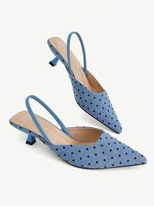 CUCCOO CHICEST Women's Light Blue Polka Dot Chinese Vintage Pointed Toe Kitten Heel Mid-Heel Elegant Minimalist Commute High Heels For Office, Dating And Formal Occasions - Light blue polka dot - View 10