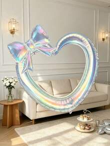 Embroidered, Open-Work Heart-Shaped Bow With Aluminum Foil Balloon. Perfect For Girls' Birthday Parties, First Birthday Decorations, Engagement Proposals, Friend Gatherings, And Backdrop Decorations For Dessert Tables. - 3Pcs Hollow Love Bow - View 7