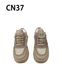 Sepasang Kaos Kaki Wanita Desain Jala, Sol Tebal, Model Platform, Sepatu Kasual Modern Multifungsi - Khaki - View 7